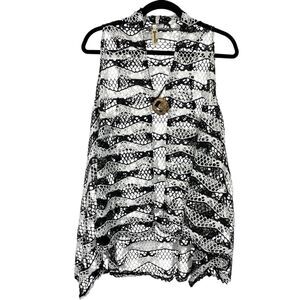 Shore Line Wear Crochet Sleeveless Swim Cover Womens One Size Black White